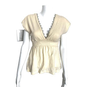 Vintage Julie Haus S Small Cream Cashmere V-neck Beaded Top Sweater Empire Waist